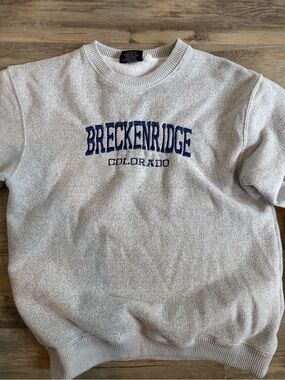 Breckenridge Colorado Crewneck Sweater - Light Gray with Navy Embroidery